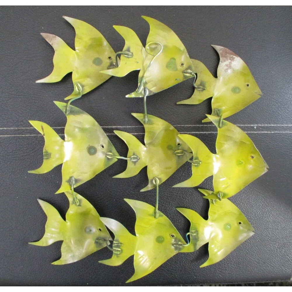 Metal Fish School Wall Hanging Turquoise Teal Blue Indoor Outdoor 10